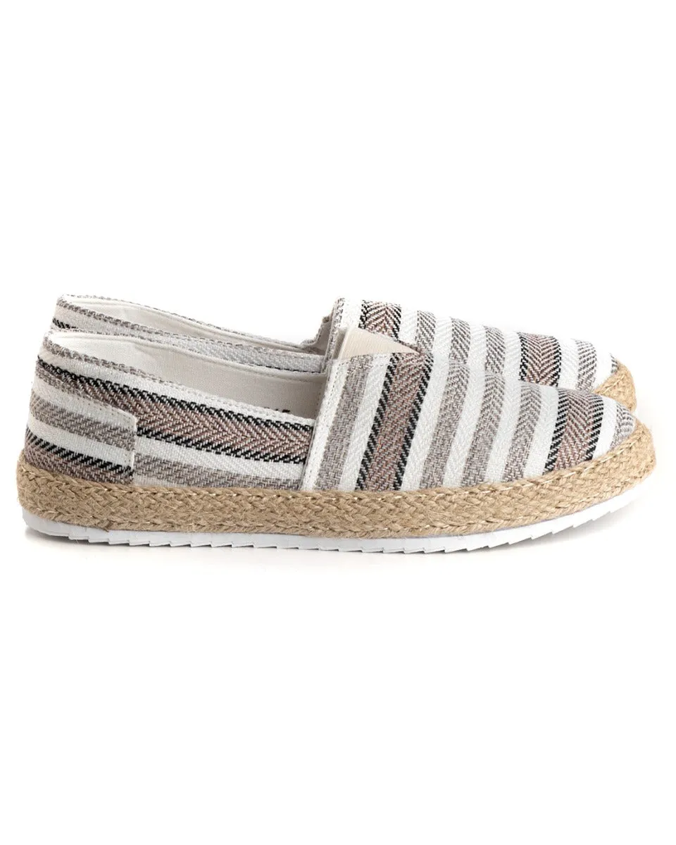 Espadrillas Scarpe Uomo Unisex Tela Estive Mare Rigate Beige Cotone Comode Leggere GIOSAL-S1198A