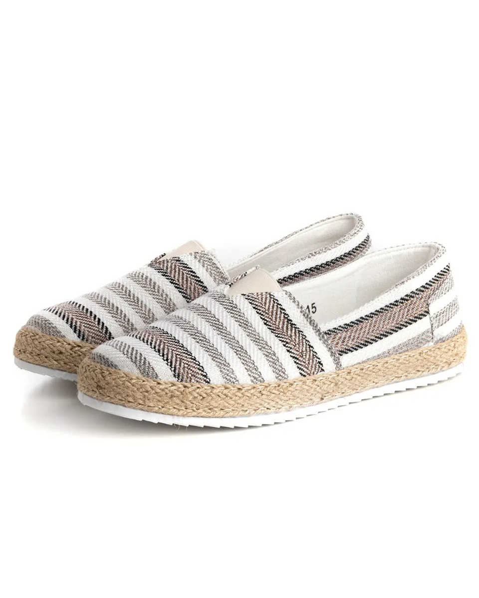 Espadrillas Scarpe Uomo Unisex Tela Estive Mare Rigate Beige Cotone Comode Leggere GIOSAL-S1198A