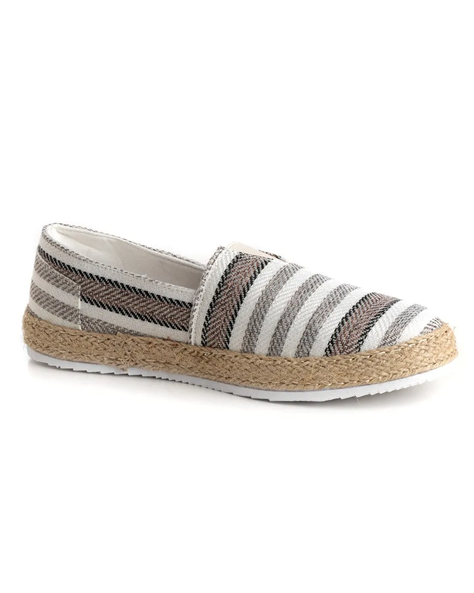 Espadrillas Scarpe Uomo Unisex Tela Estive Mare Rigate Beige Cotone Comode Leggere GIOSAL-S1198A