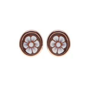 Flower Cameo Oval Stud Earrings