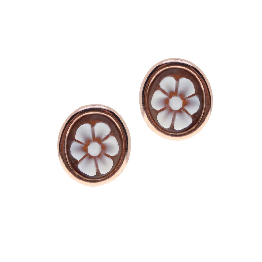 Flower Cameo Oval Stud Earrings