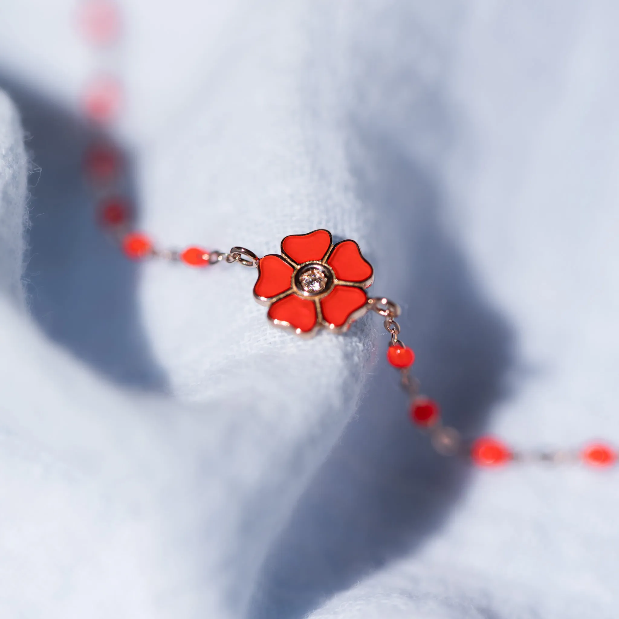 Flower Classic Gigi Coral diamond bracelet, Rose Gold, 6.7"