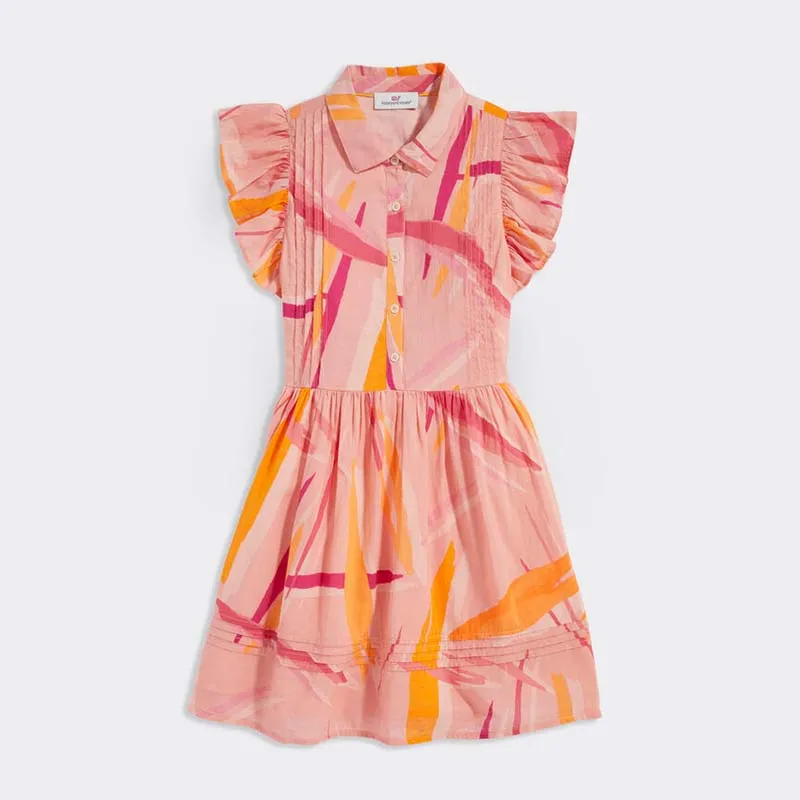 Girls Printed Pintuck Shirt Dress