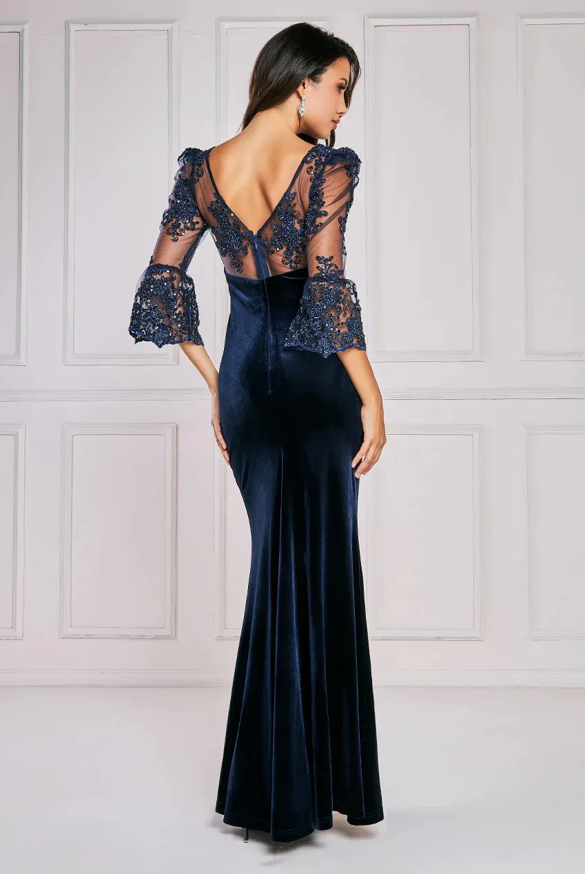 Goddiva Scalloped Lace & Velvet Maxi Dress