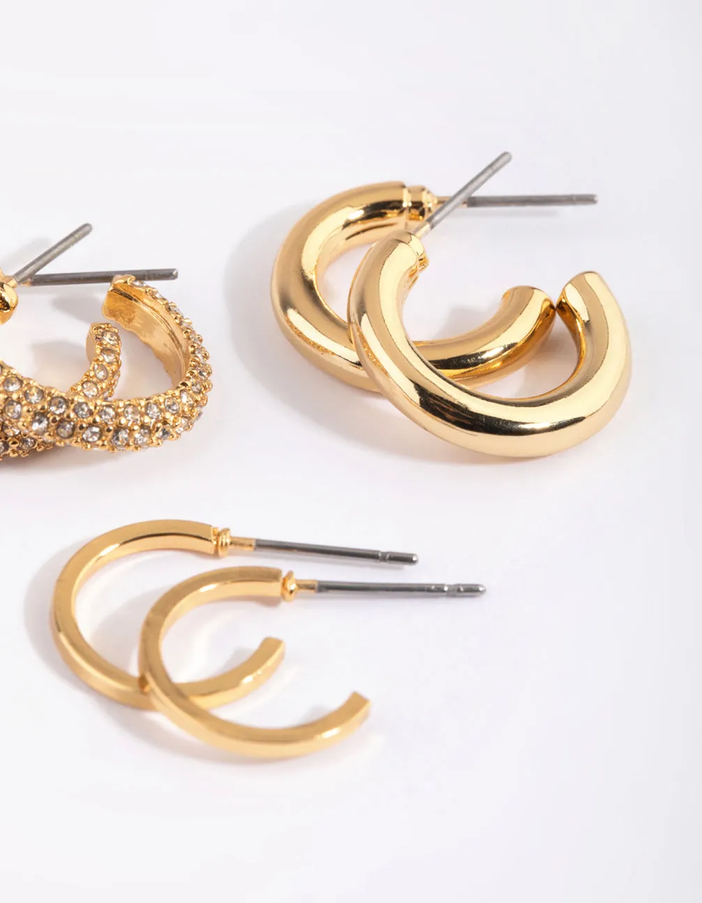 Gold Plated Diamante Hoop Earring Pack