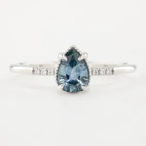 Grace Ring 0.62ct Pear Cut Blue Montana Sapphire, 14k White Gold (One of a kind)