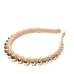 Graduated Bead Velvet Strand Headband, Gold