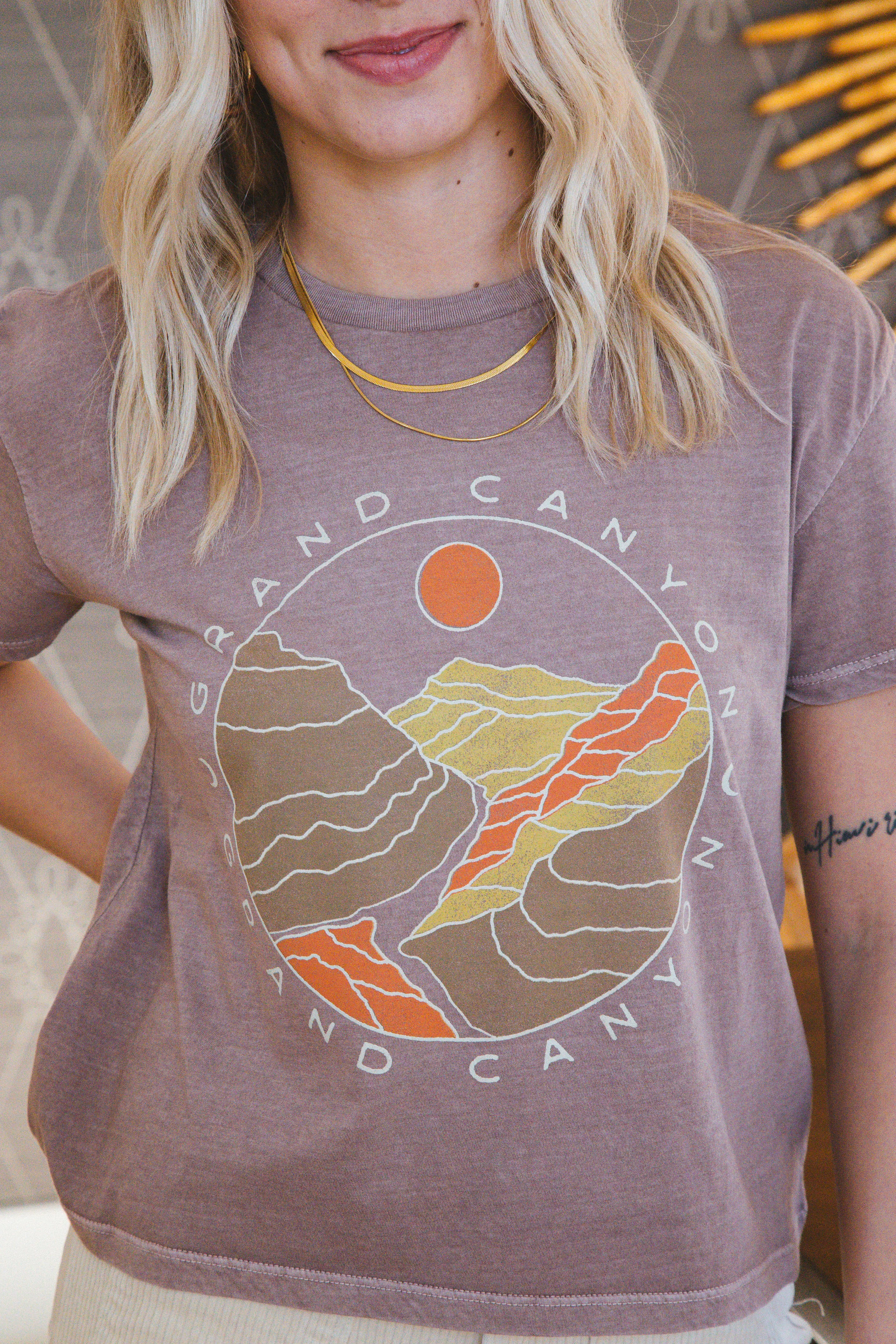 Grand Canyon Sun Cropped Tee, Mauve | Girl Dangerous