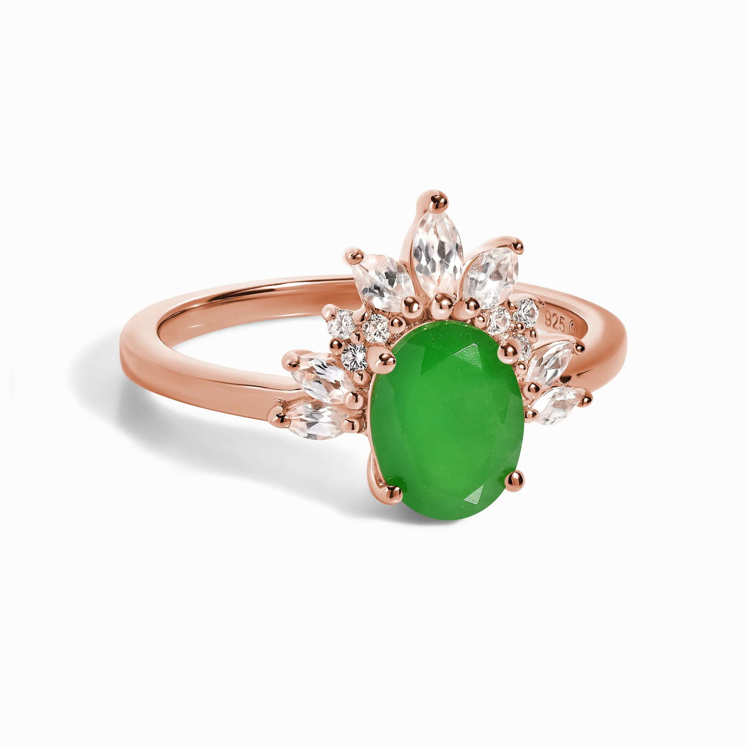 Green Jade White Zircon Ring - Manon