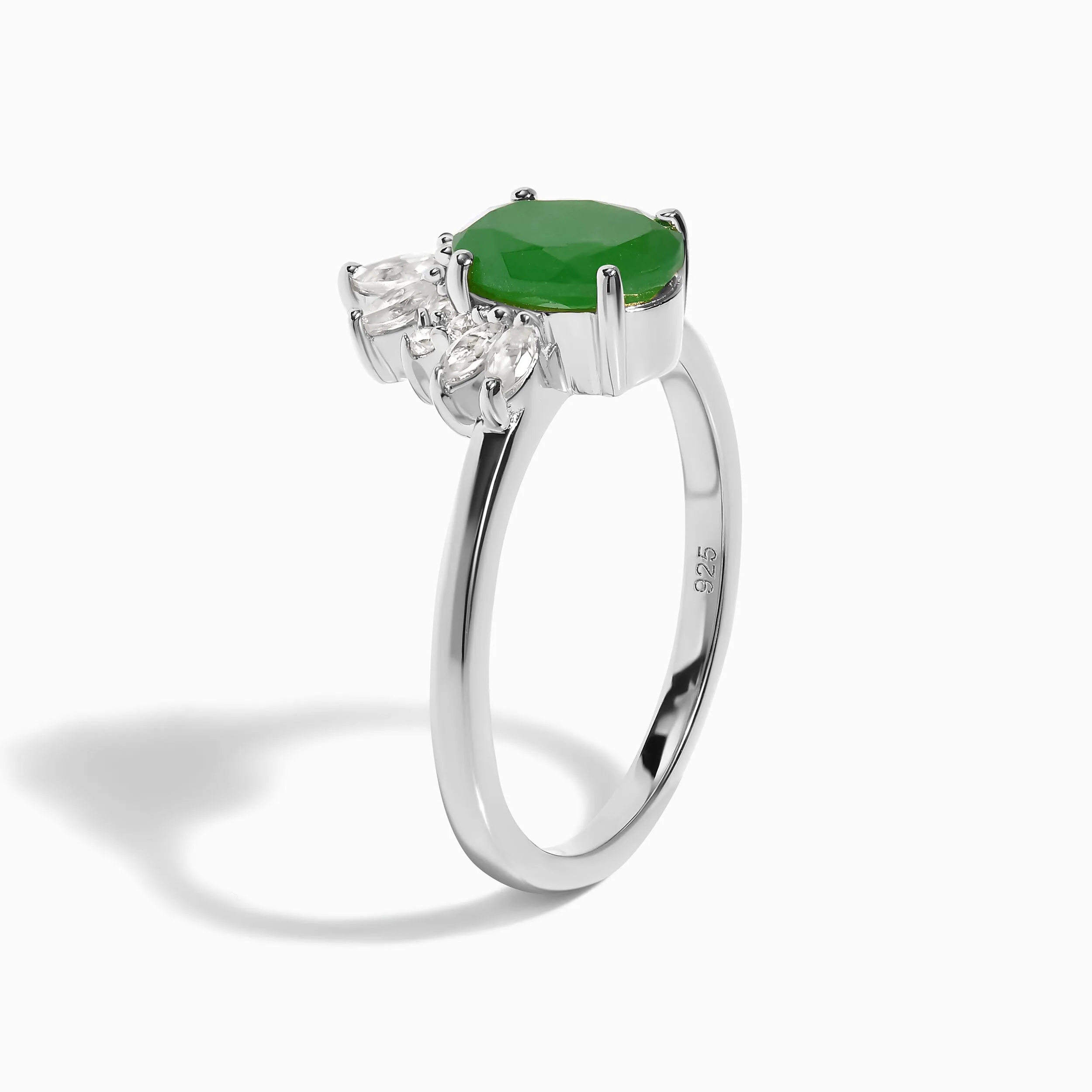 Green Jade White Zircon Ring - Manon