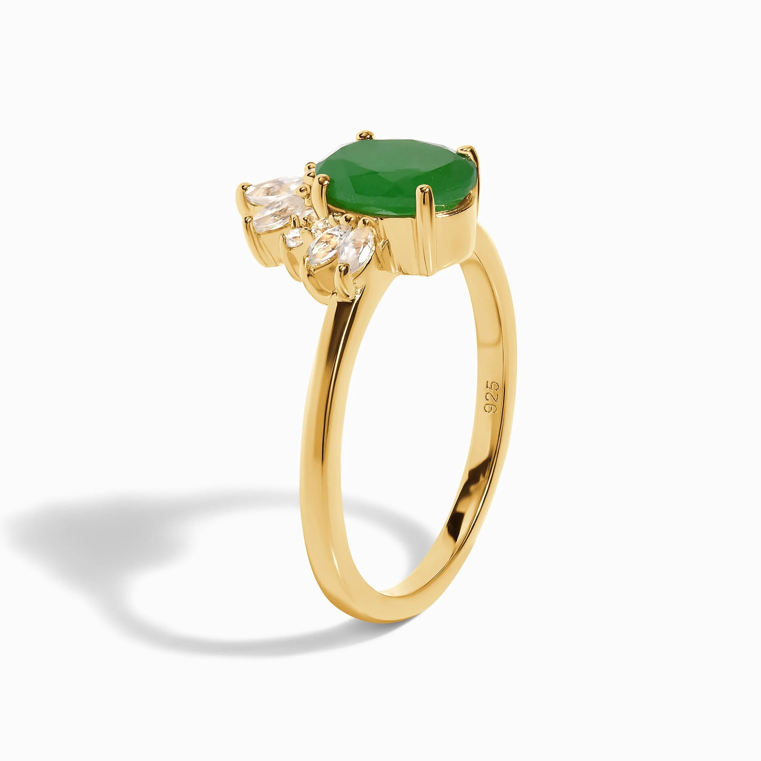 Green Jade White Zircon Ring - Manon