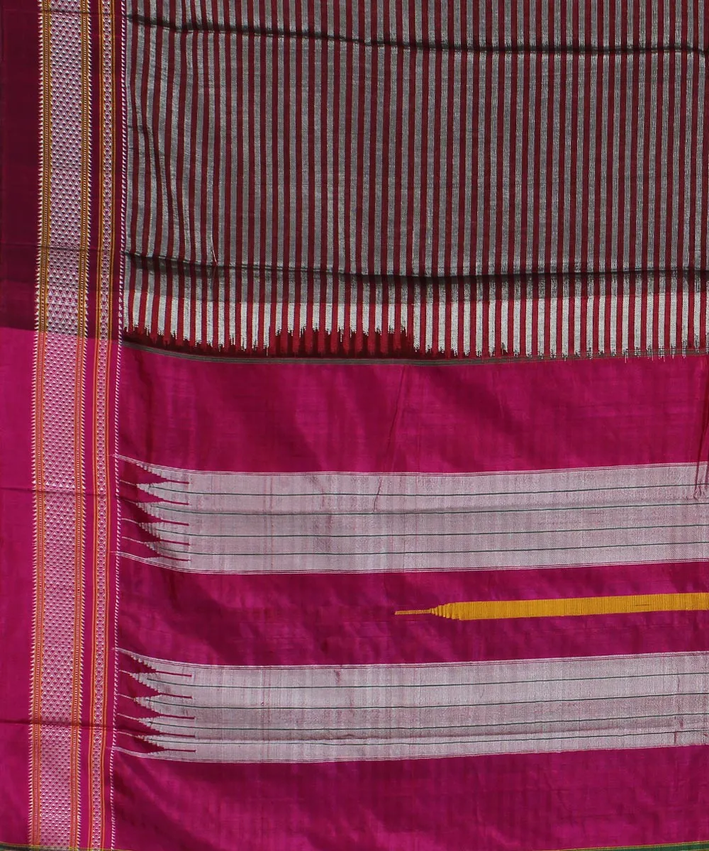 Grey maroon pink chikki paras cotton art silk handloom ilkal saree