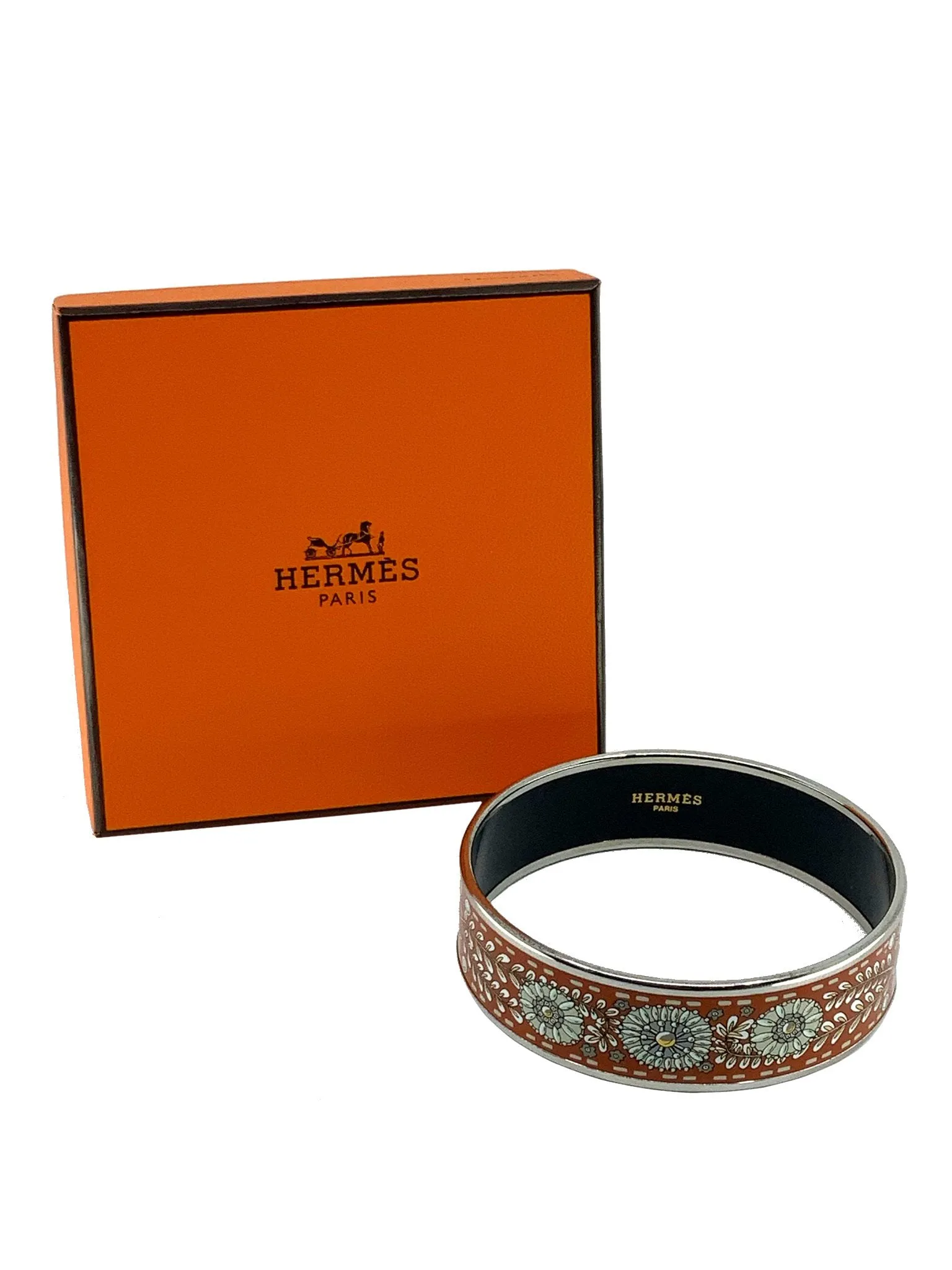 Hermes Flower Printed Enamel Wide Bracelet 70