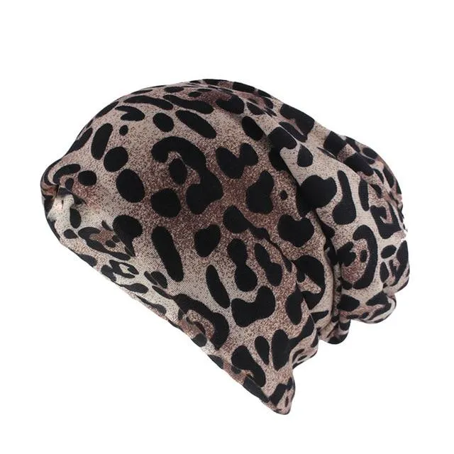 Hip-hop Leopard Print Cotton Beanie, Skullie or Scarf