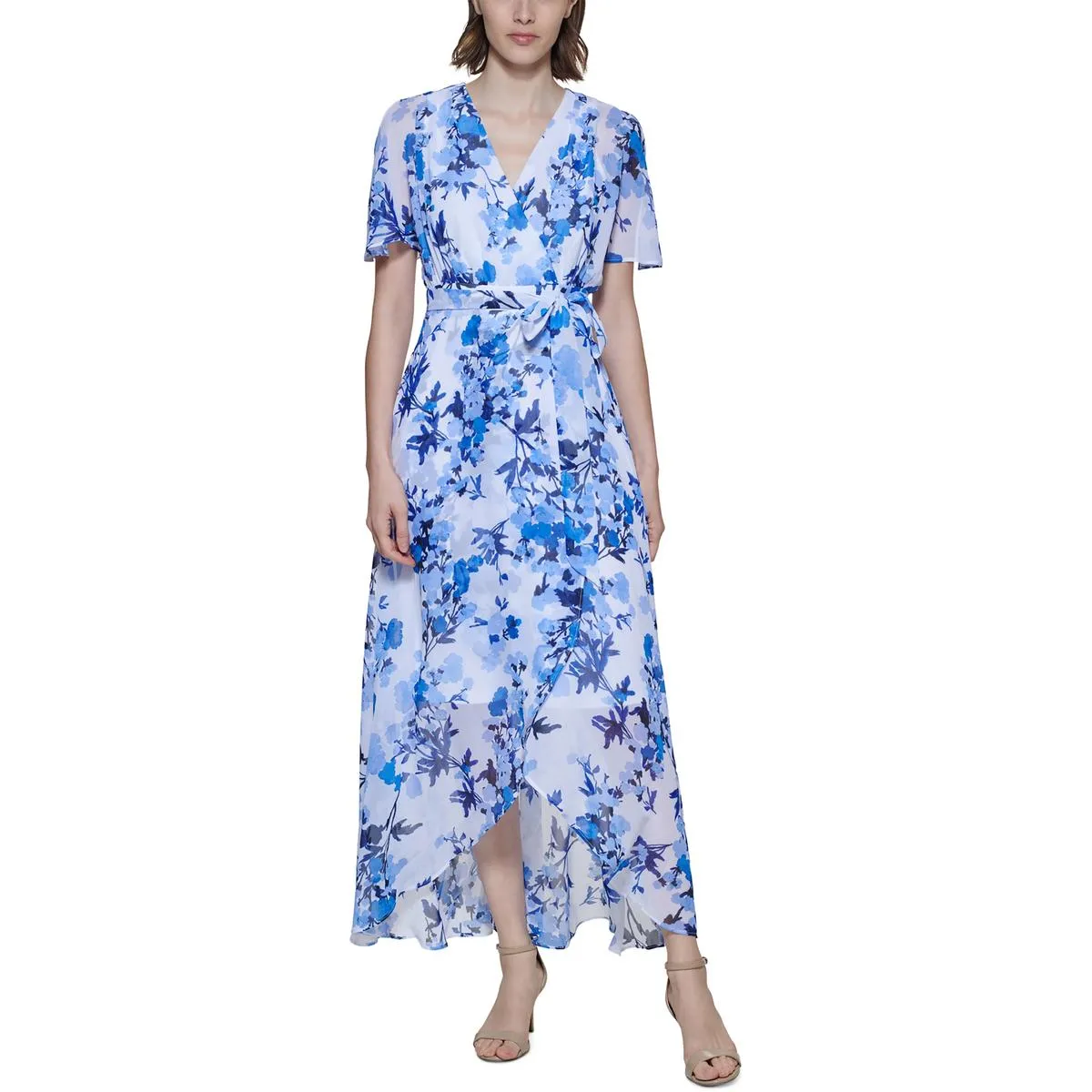 Jessica Howard Womens Petites Floral Long Wrap Dress