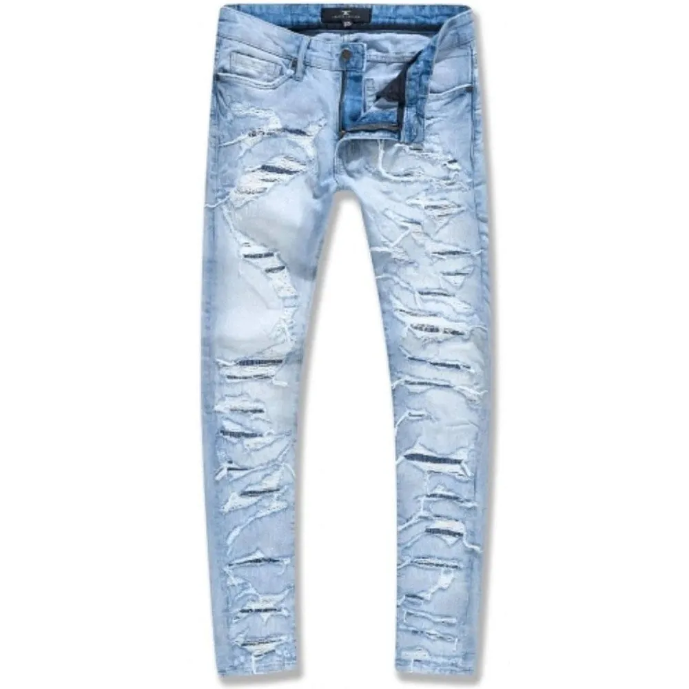 Jordan Craig Heavy Shredded And Repaired Men's Jean Pant Sky Blue