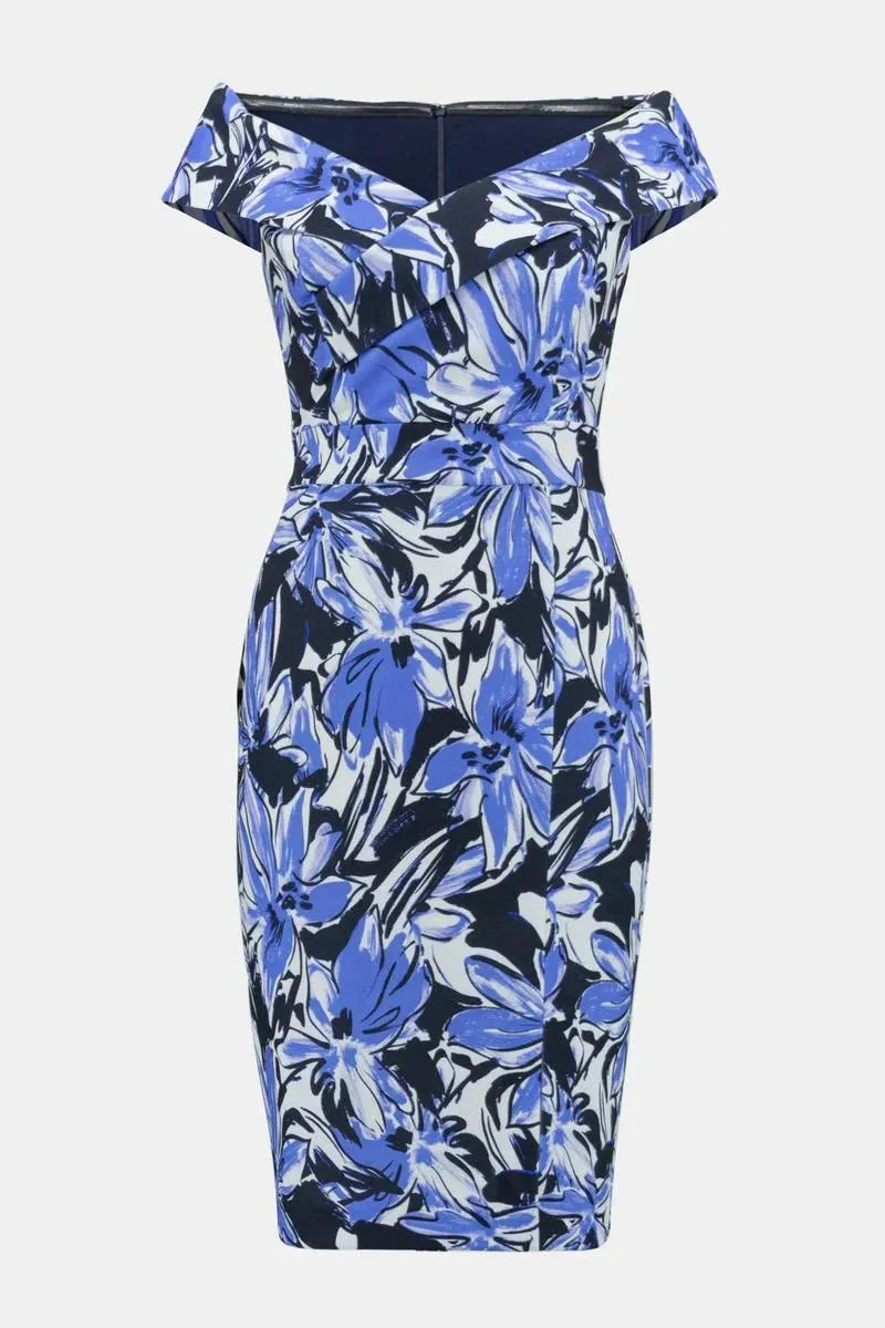 Joseph Ribkoff | Slimming Off Shoulder Dress | Blue and Vanilla