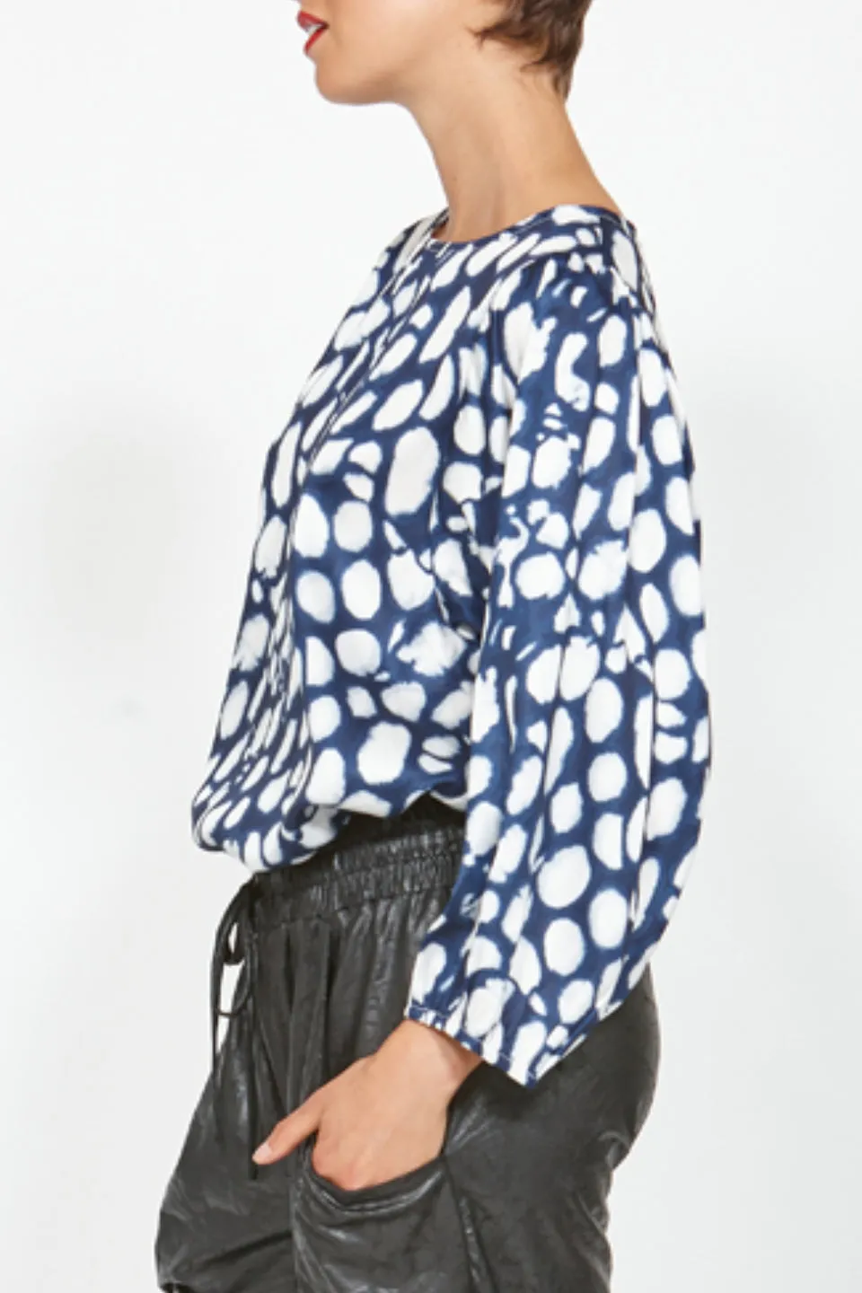 Jupiter LS Blue Spot Cuffed Top