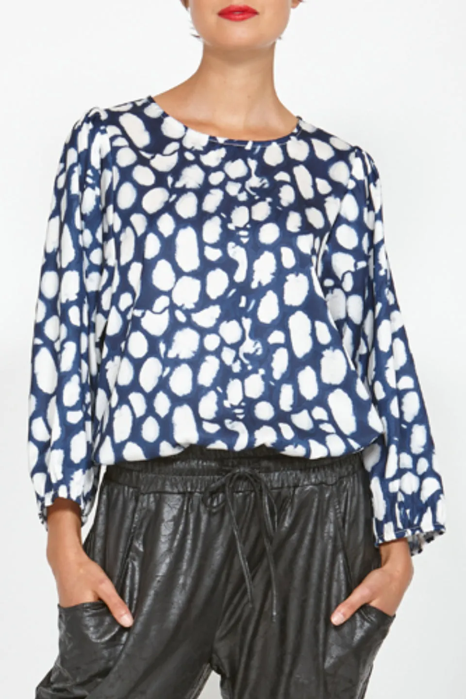 Jupiter LS Blue Spot Cuffed Top