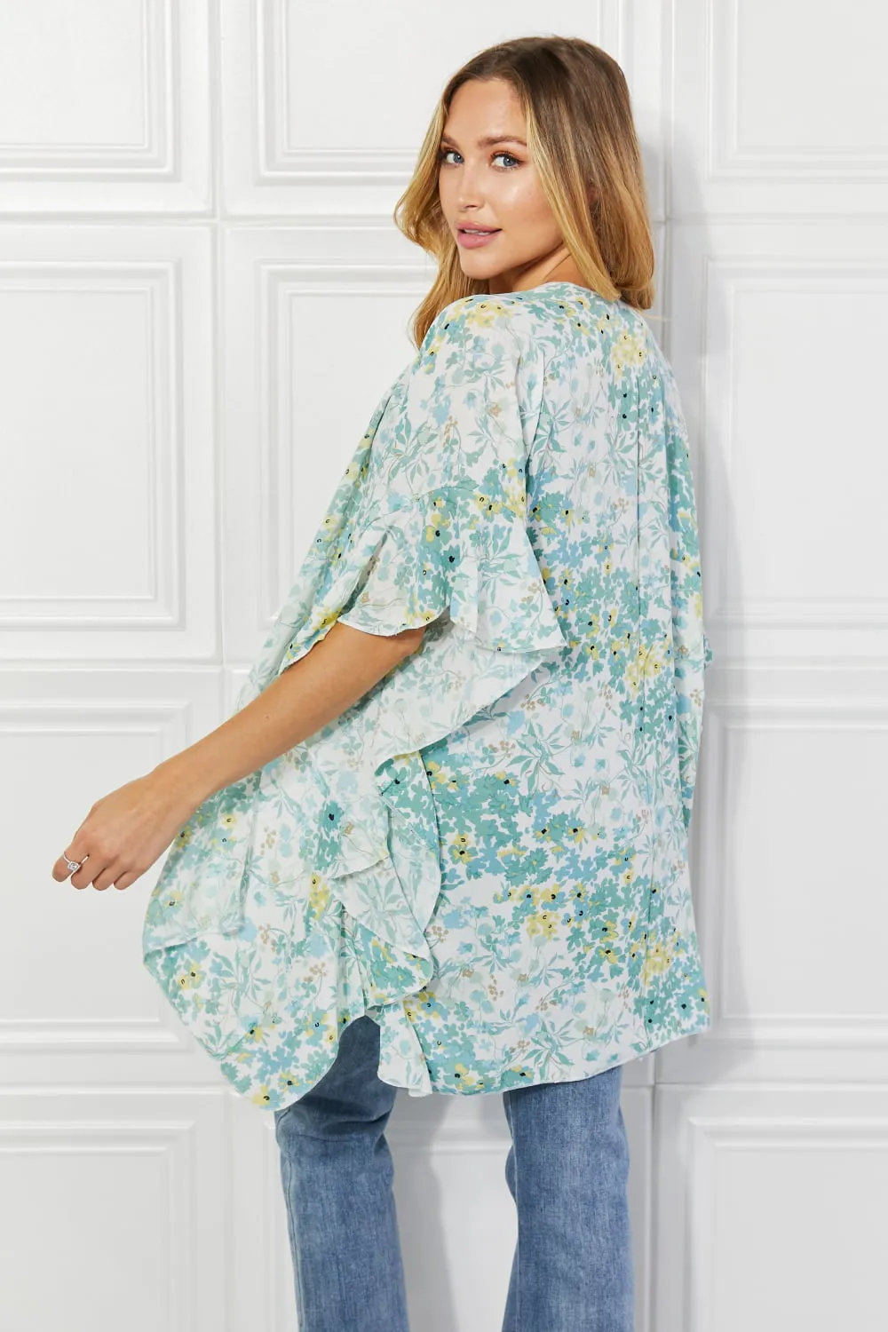 Justin Taylor Fields of Poppy Floral Kimono in Green