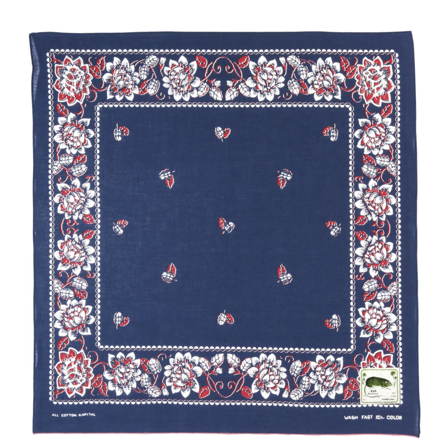 KAPITAL FASTCOLOR SELVEDGE BANDANA ROCKWELL FLOWER NAVY