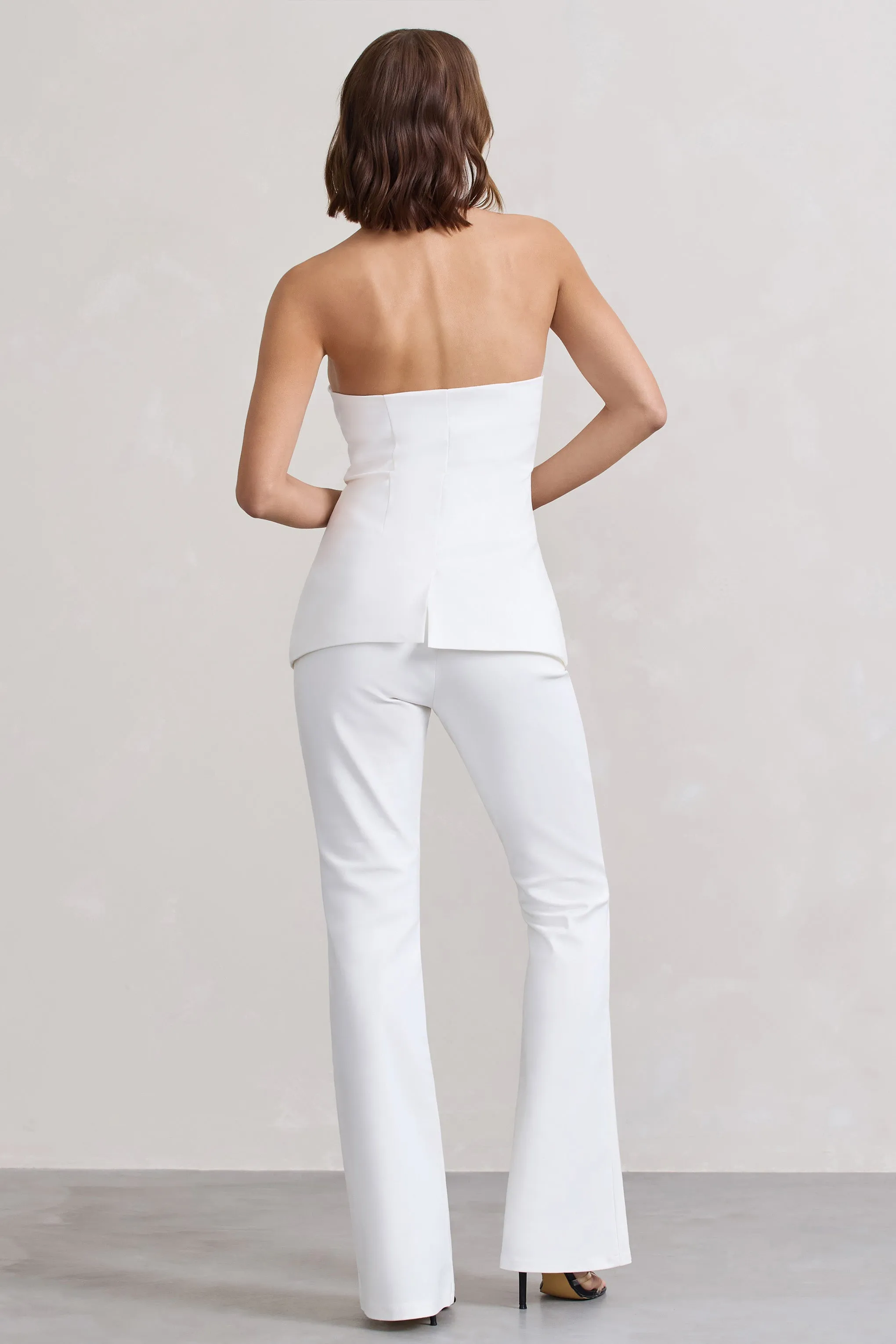 Kehlani | White High Waist Flared Tailored Trousers