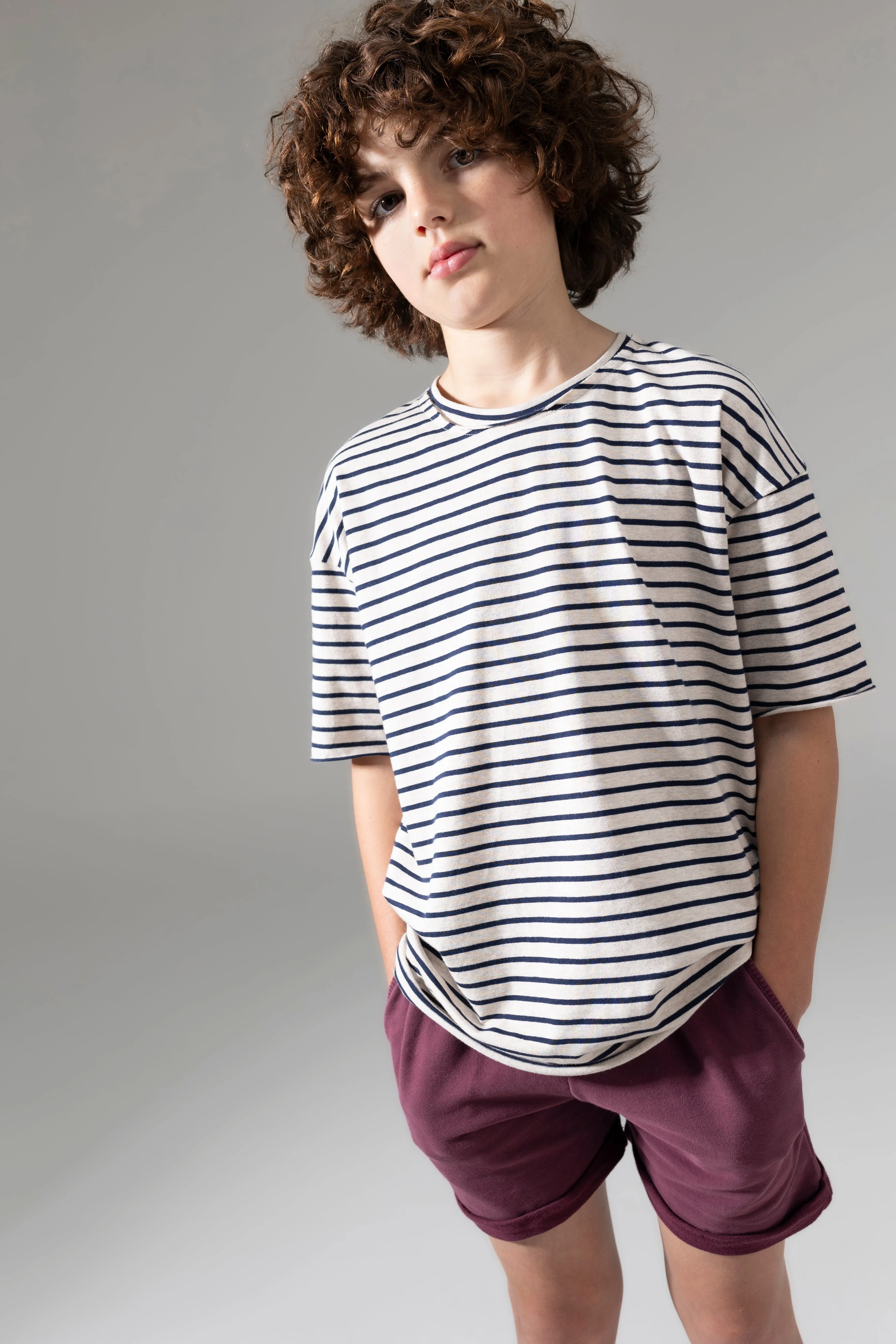 Kinder T-Shirt Oversized Streep Navy