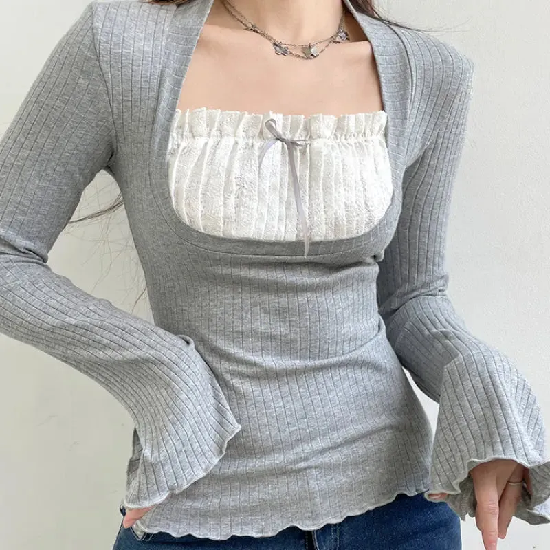 Lace Patchwork Long Sleeves Top