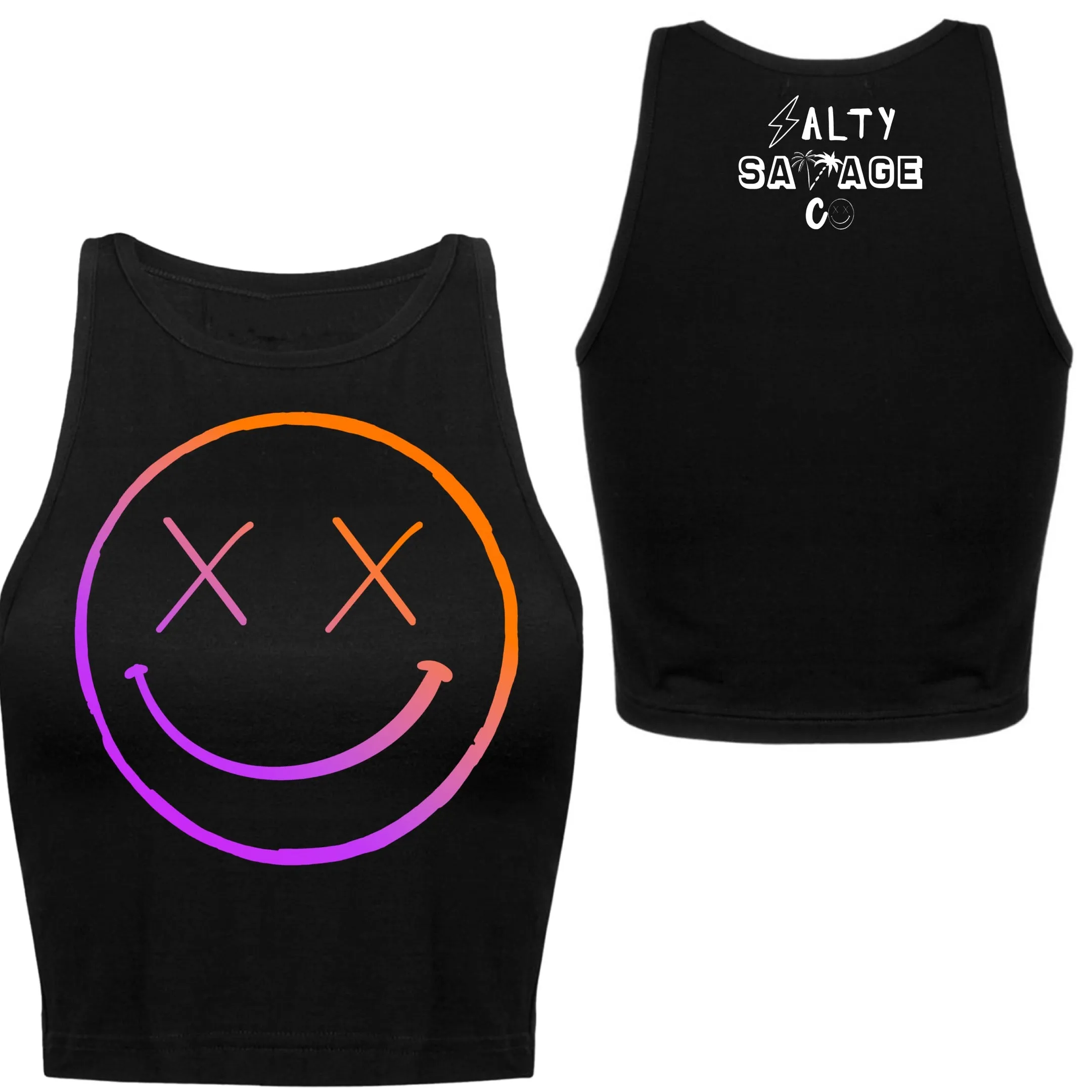 Ladies "OG Smile" High Neck Sleeveless Crop Tank | Orange/Purple