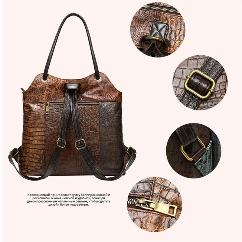 Lady’s Sling Bag or Backpack with Floral Embossed Designs on Leather Patchwork Pattern