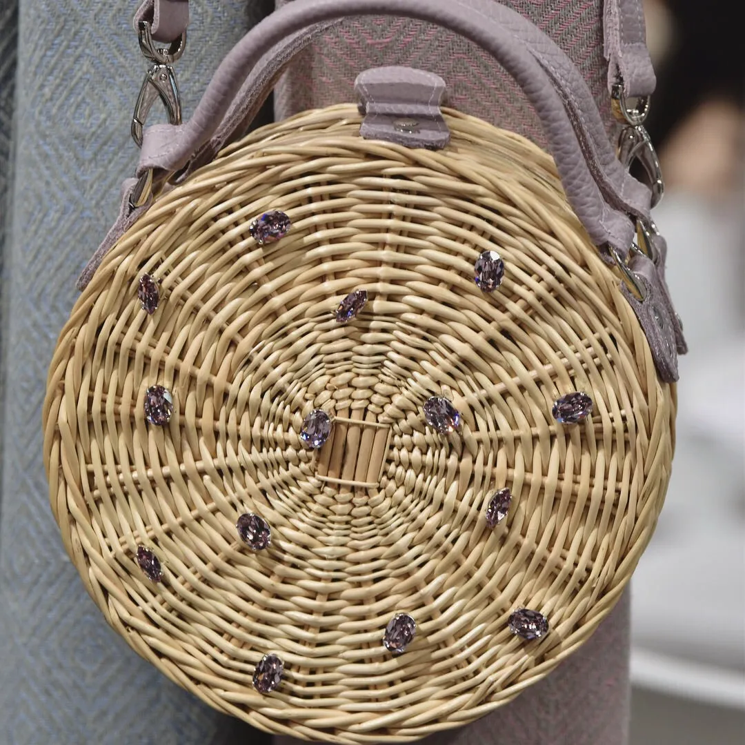 Lavender PEONY STRAW bag with Swarovski stones