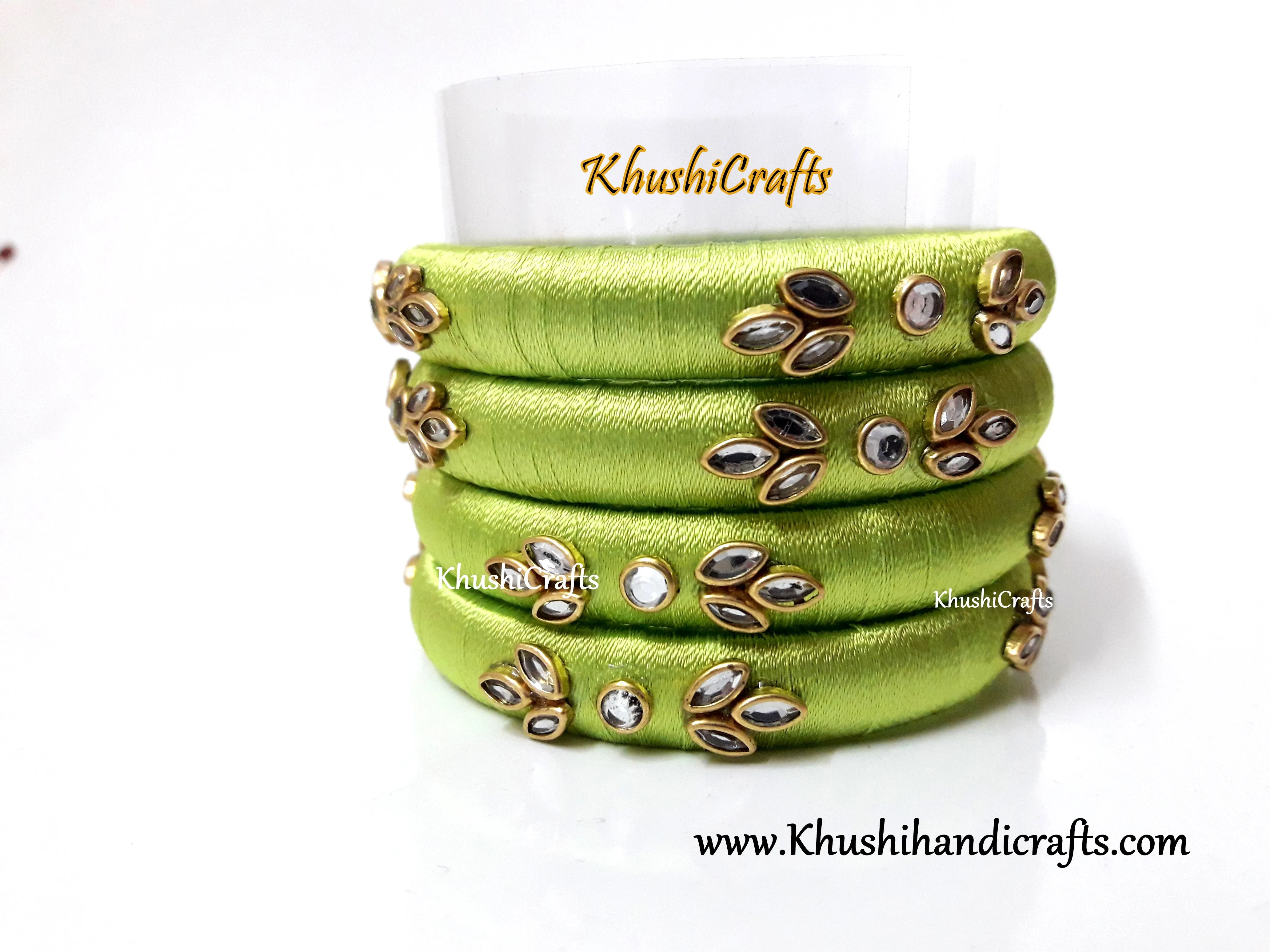 Lime Green silk thread Necklace set with a set of elegant bangles!