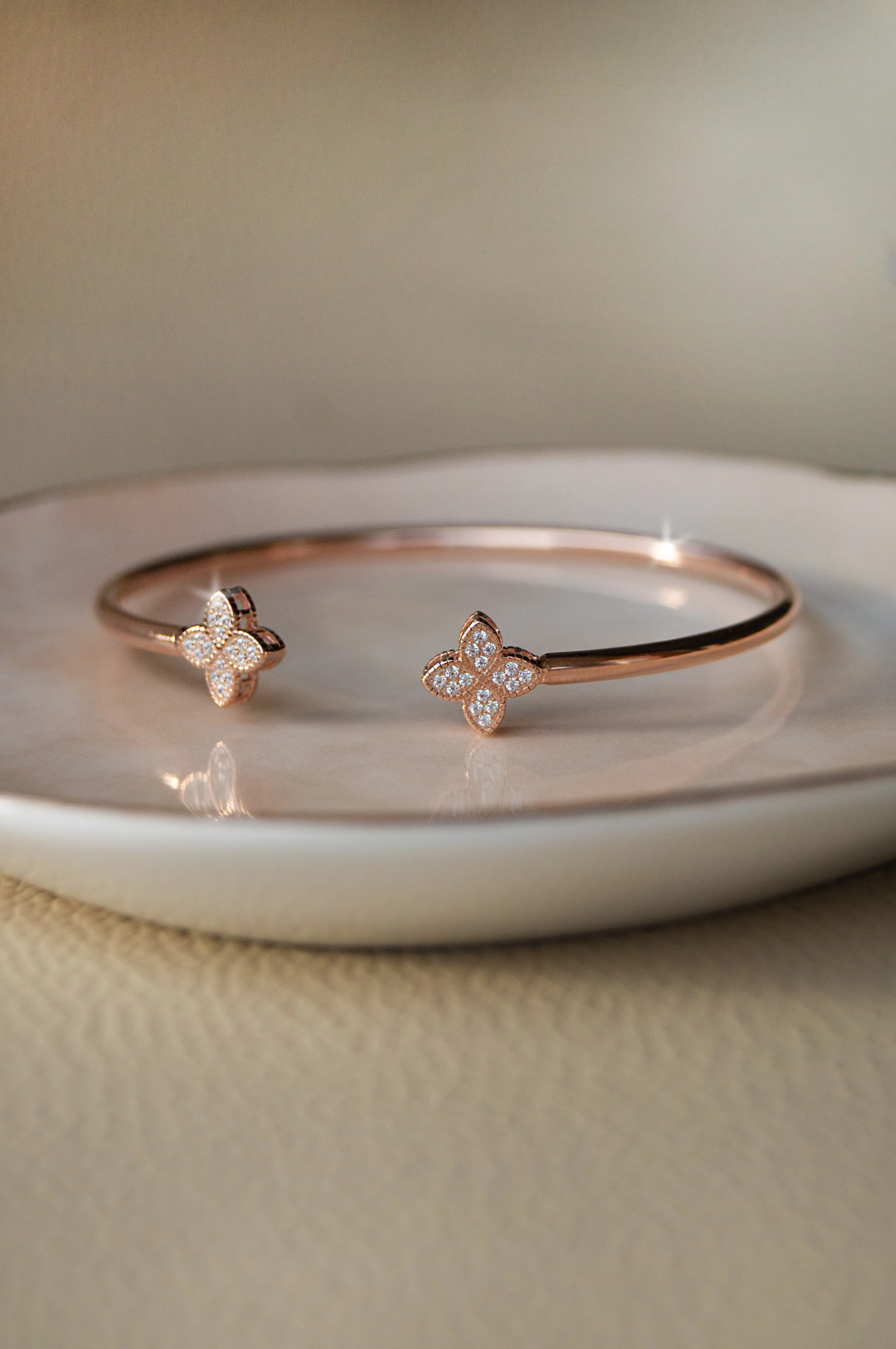 Luckily Clover Rose Gold Plated Sterling Silver Adjustable Bracelet