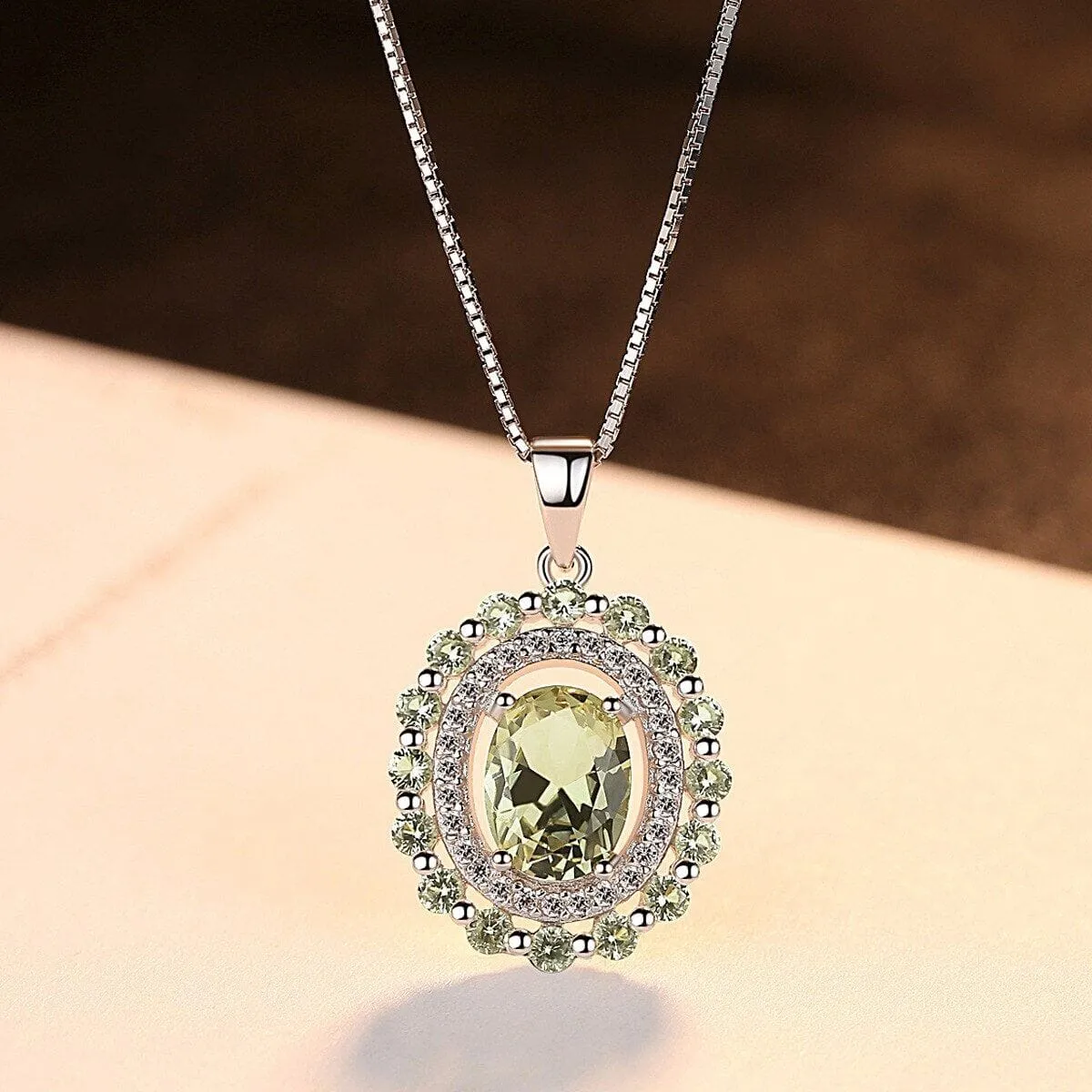 Luxury 6*8mm Peridot Pendant Necklace - S925 Solid Silver