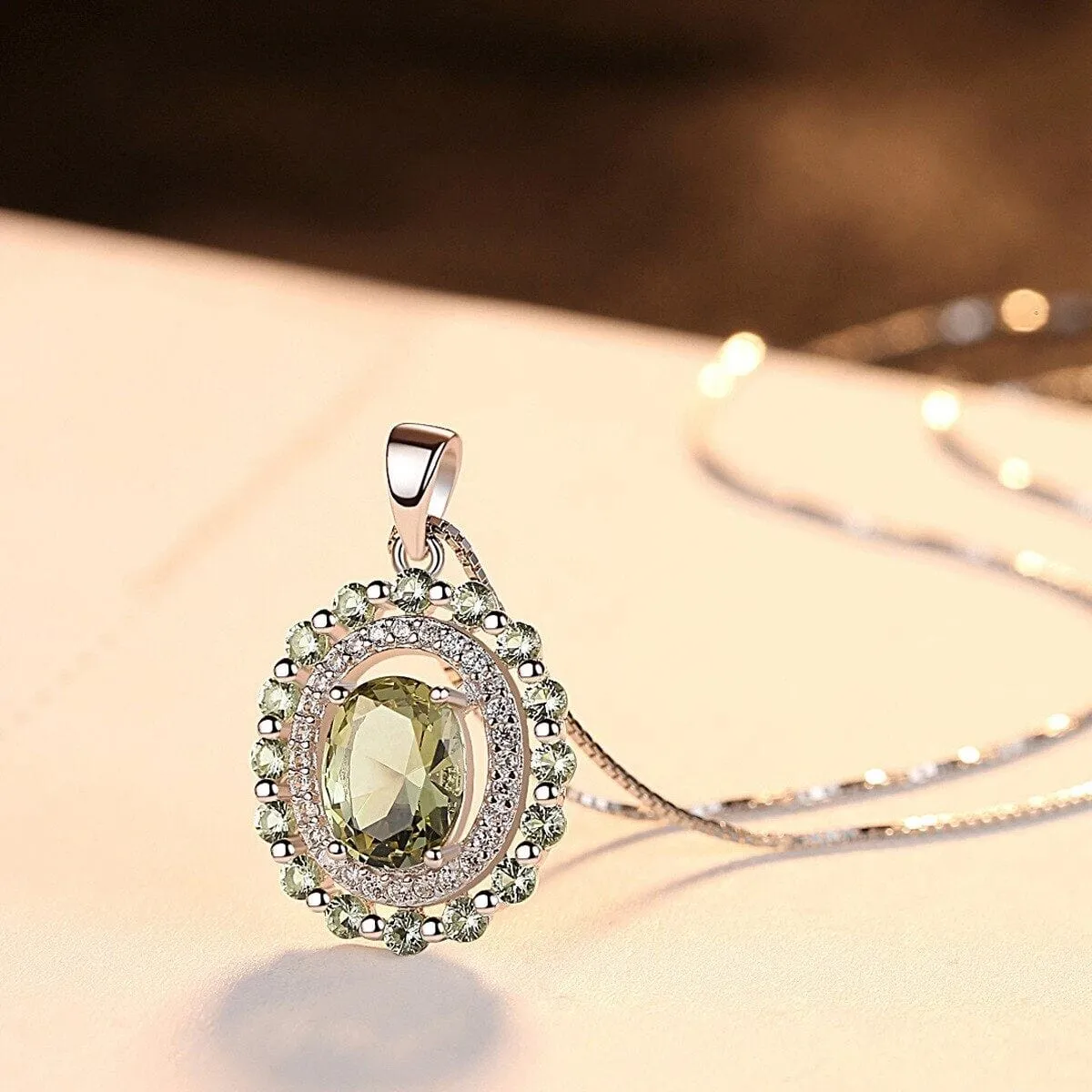 Luxury 6*8mm Peridot Pendant Necklace - S925 Solid Silver