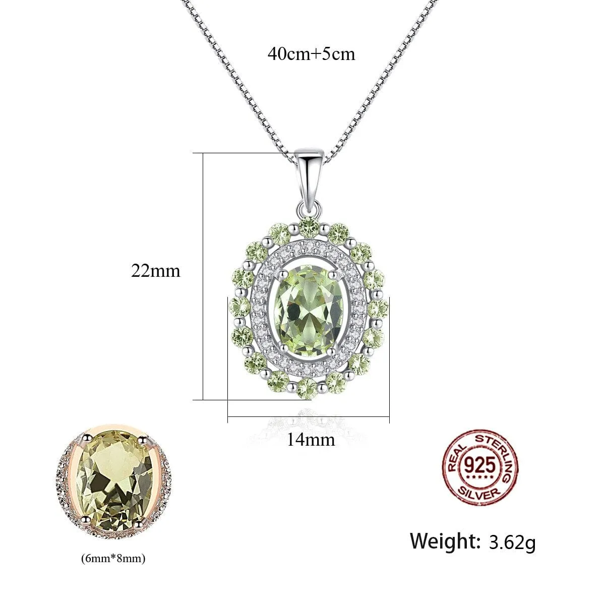 Luxury 6*8mm Peridot Pendant Necklace - S925 Solid Silver