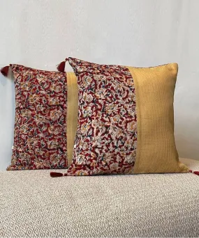 Maroon cream handpainted cotton silk cushion cover