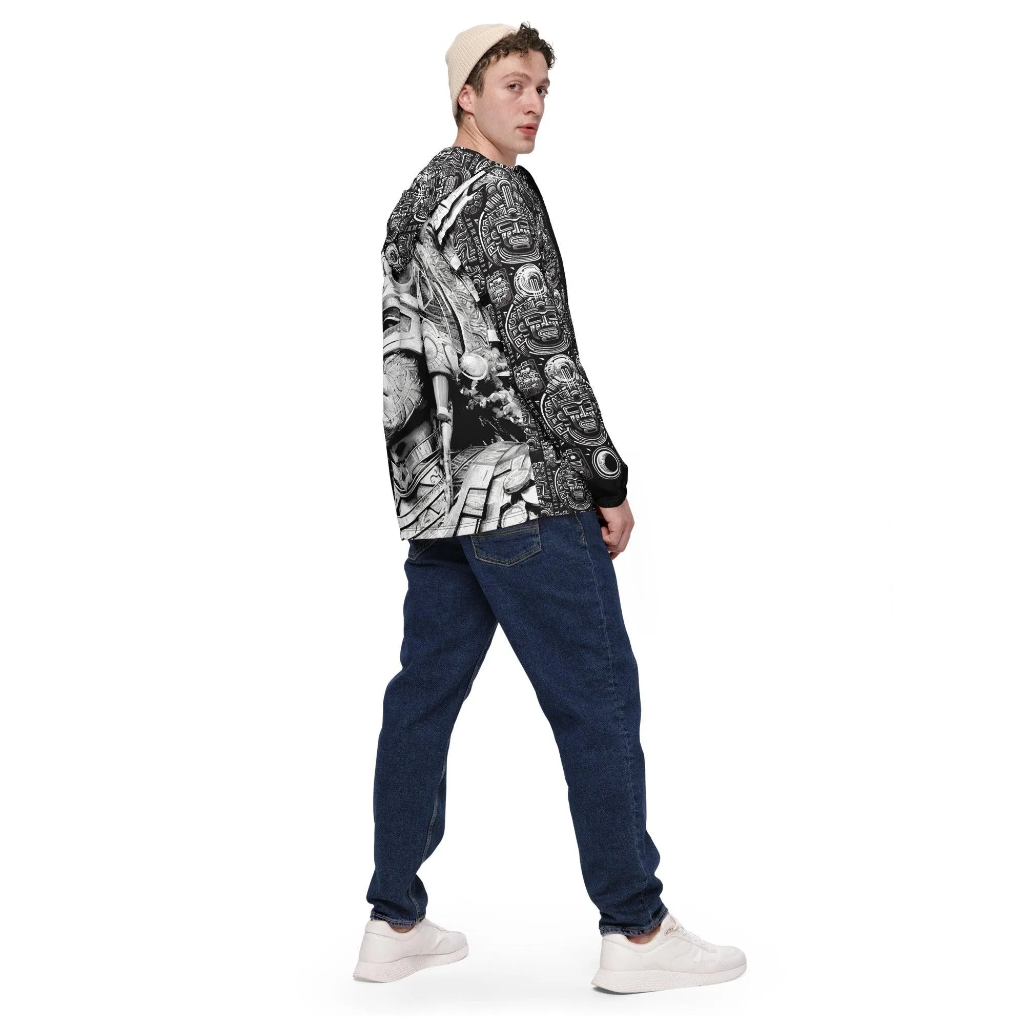 Mayan / Aztec Warrior All Over Print Unisex Windbreaker with Zippered Pockets by Metz Zen v1.0