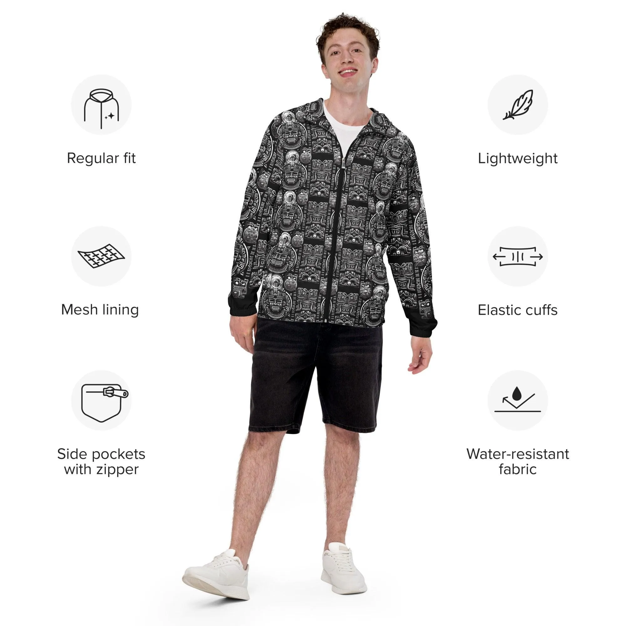 Mayan / Aztec Warrior All Over Print Unisex Windbreaker with Zippered Pockets by Metz Zen v1.0