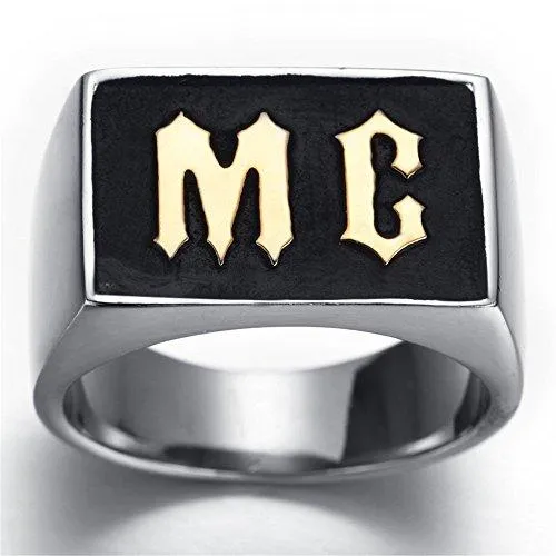 Men Stainless Steel MC Biker Ring Silver Gold