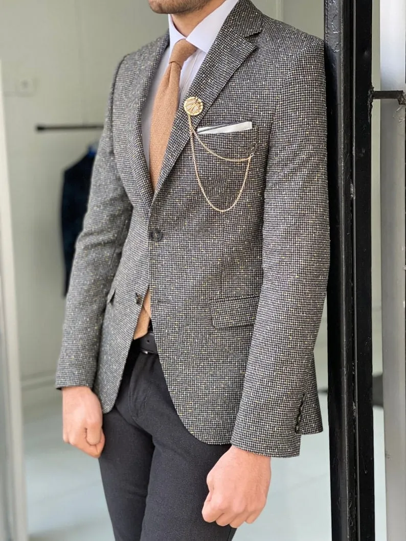 Men's Slim Fit Wool Patterned Blazer