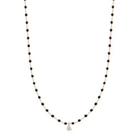 Mini Gigi Black necklace, Rose Gold 1 Diamond, 15.7"