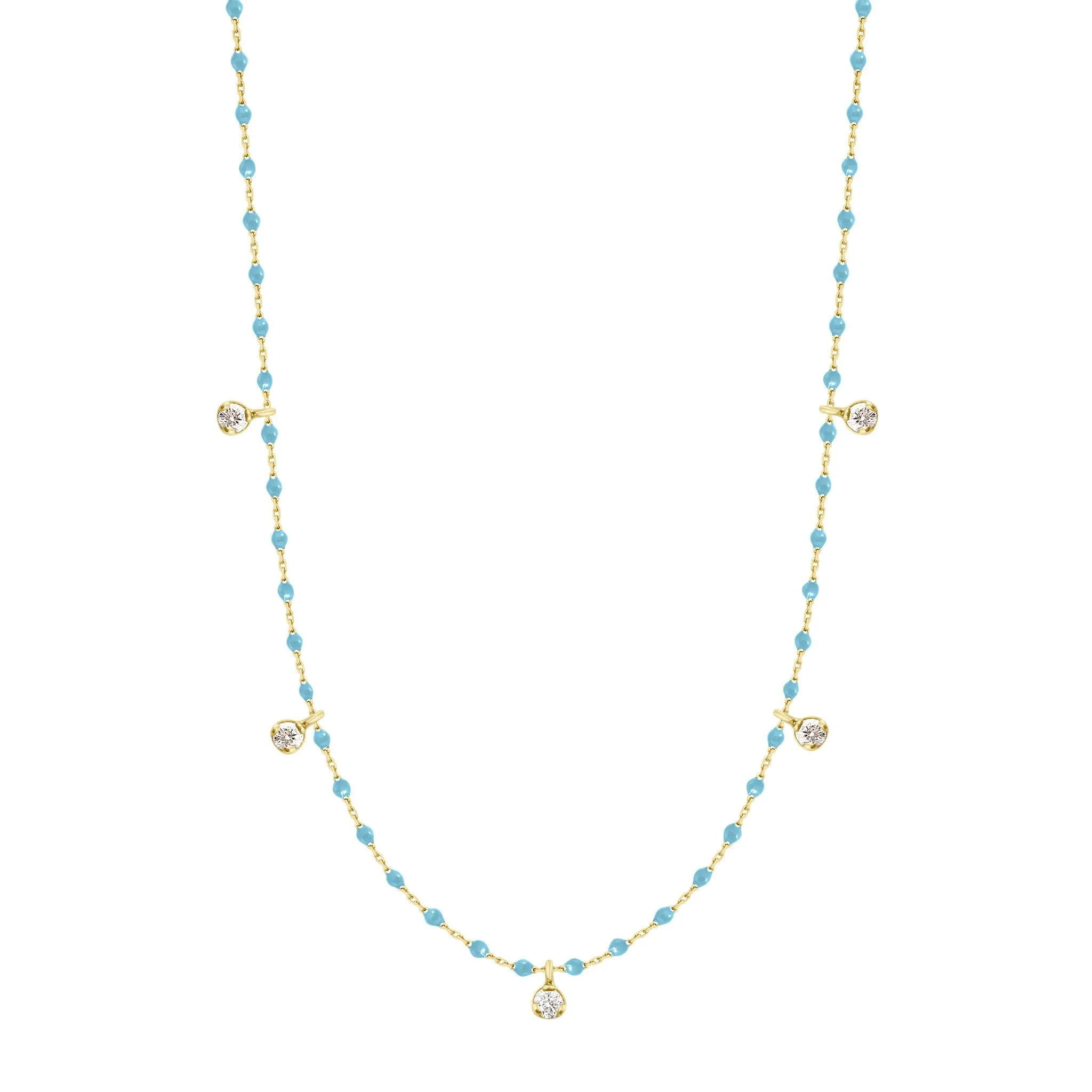 Mini Gigi Turquoise necklace, Yellow Gold 5 diamond, 21.7"