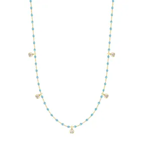 Mini Gigi Turquoise necklace, Yellow Gold 5 diamond, 21.7"