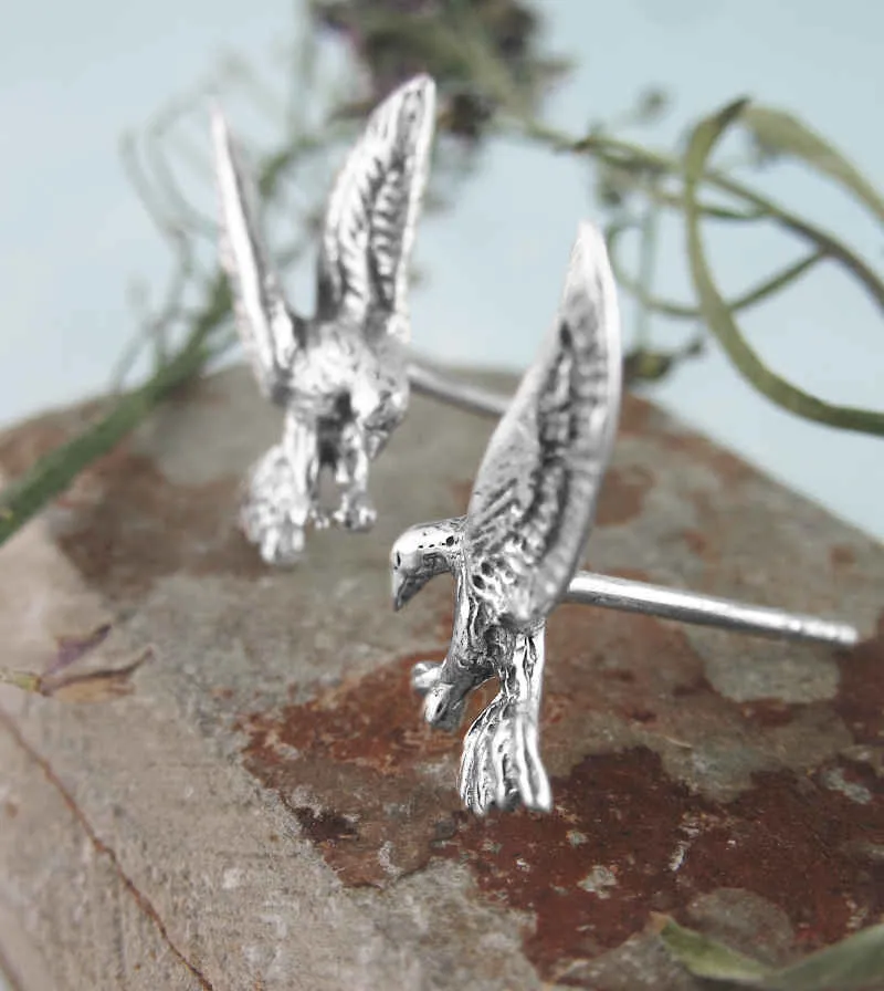 Miniature Eagles Alighting Post Earrings