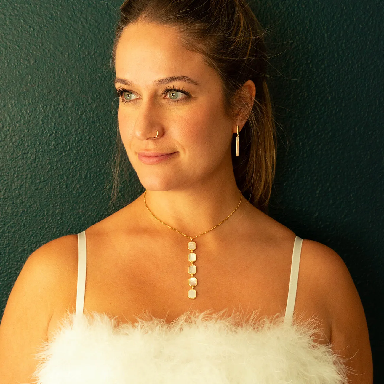 Mother of Pearl Drop Lariat Necklace