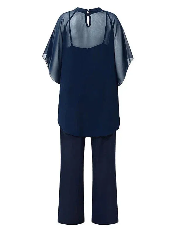 Navy Blue Elegant Jumpsuit for Women: Solid Color Vacation Wear