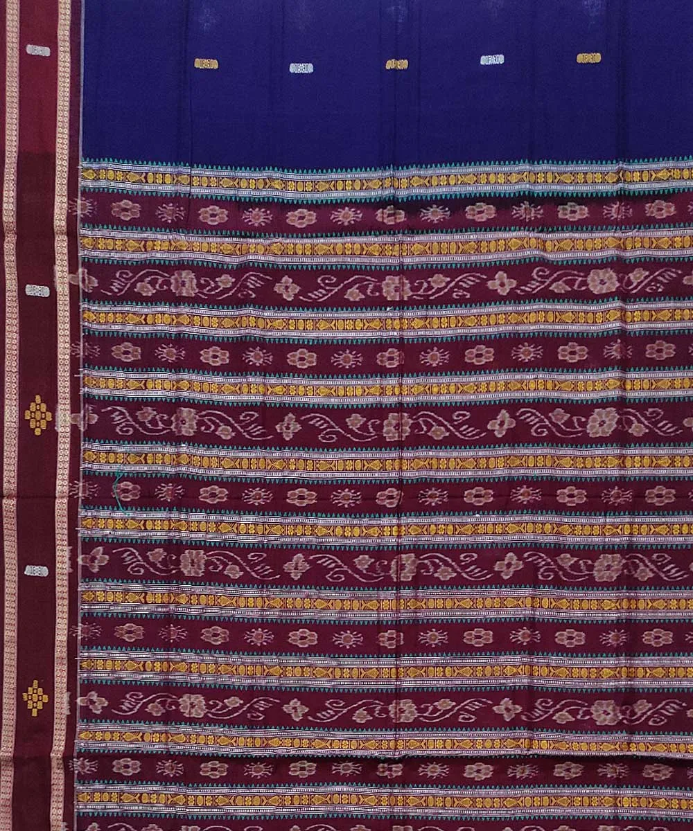 Navy blue maroon cotton handloom bomkai saree