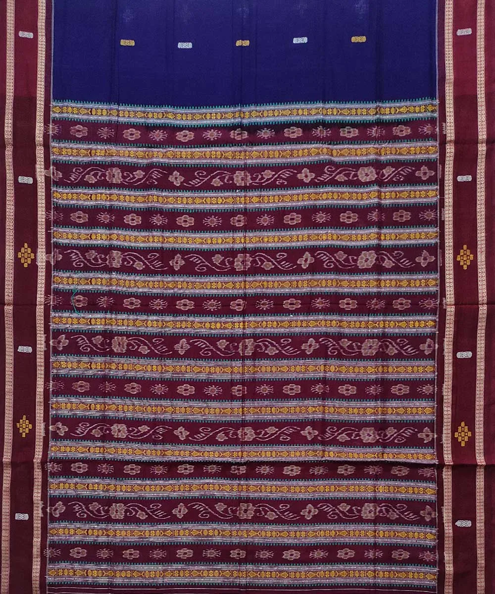 Navy blue maroon cotton handloom bomkai saree