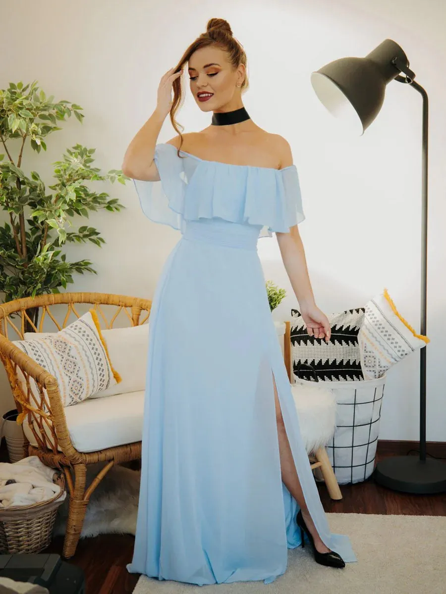 Off Shoulder High Split Bridesmaid Dress